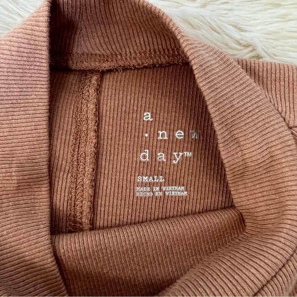 Mock Neck Ribbed Tee in Camel Color - Picture 3 of 5